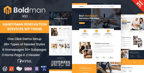 Boldman Handyman Renovation Services WordPress Theme + RTL