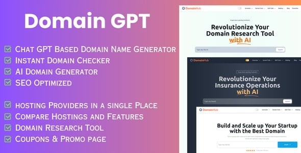 Domain GPT - AI Domain Name Generator | Domain Tools | React Nextjs script