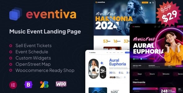 Eventiva - Music & Bands Events Landing Page WordPress Theme