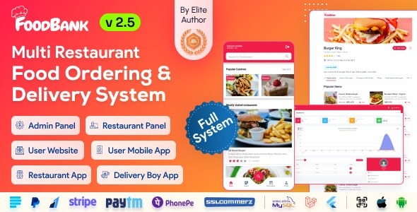 FoodBank Multi Restaurant Food Delivery App | Restaurant App with Admin & Restaurant Panel