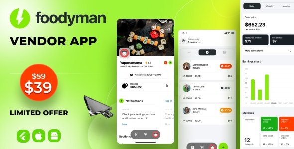 Foodyman Multi - Restaurant (and Grocery) Vendor App (iOS&Android)