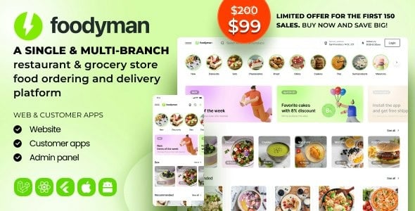 Foodyman - Single (Multi-Branch) Restaurant & Grocery Food Ordering & Delivery Platform