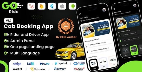 GORIDE - InDriver Clone | Flutter Complete Taxi Booking Solution with Bidding Option