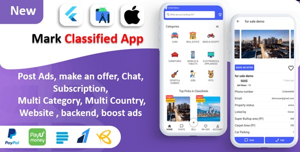 Mark Classified App Classified App | Multi Payment Gateways Integrated | Buy & Sell | Subscription