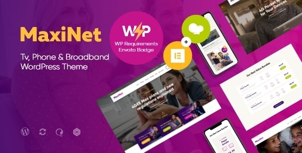 MaxiNet - Broadband & Telecom Internet Provider WordPress Theme + Elementor