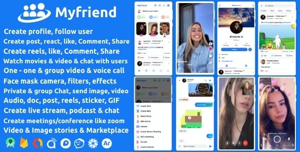 Myfriend Friend Chat Post Tiktok Follow Radio Group ecommerce Zoom Live clone social network app