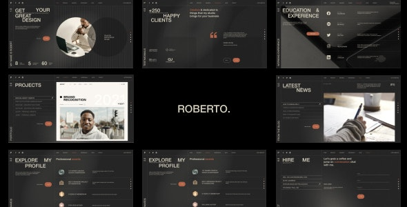 Roberto. Onepage Horizontal Personal CV/Resume HTML Template