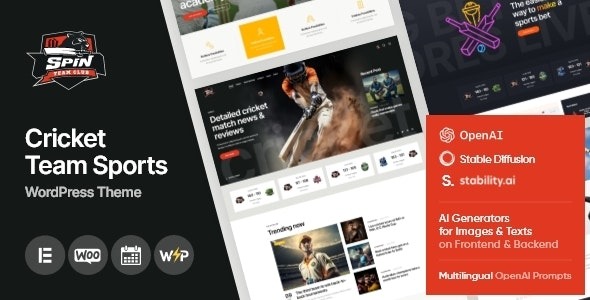 Spin Cricket Team Sports WordPress Theme + AI