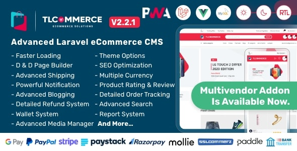 TLCommerce Laravel & VueJS Powered Ecommerce CMS with PWA