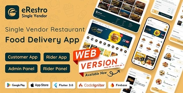 eRestro Single Vendor Restaurant Flutter App | Food Ordering App with Admin Panel | Web Version