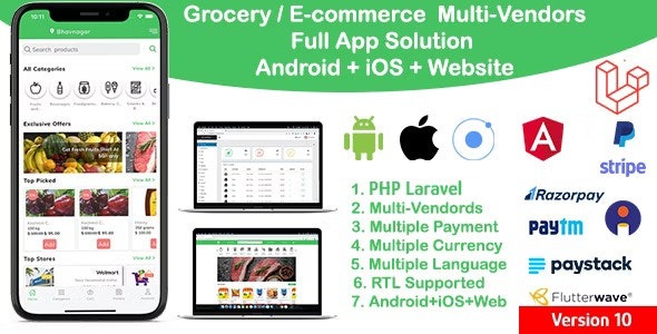 grocery / delivery services / ecommerce multi vendors (Android + iOS + Website) ionic / CodeIgniter