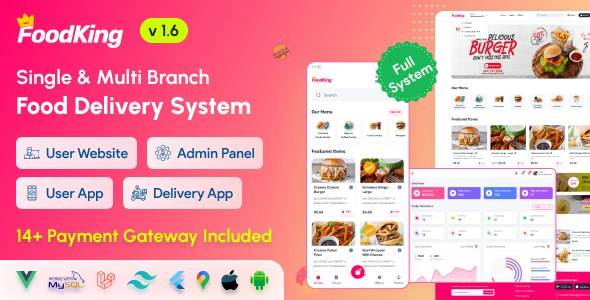 FoodKing - Restaurant Food Delivery System with Admin Panel & Delivery Man App | Restaurant POS