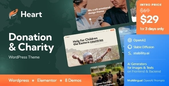 Heart - Donation & Charity Non-Profit WordPress Theme + AI