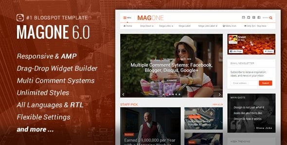 MagOne Responsive News & Magazines Blogger Template