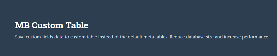 Meta Box Custom Table